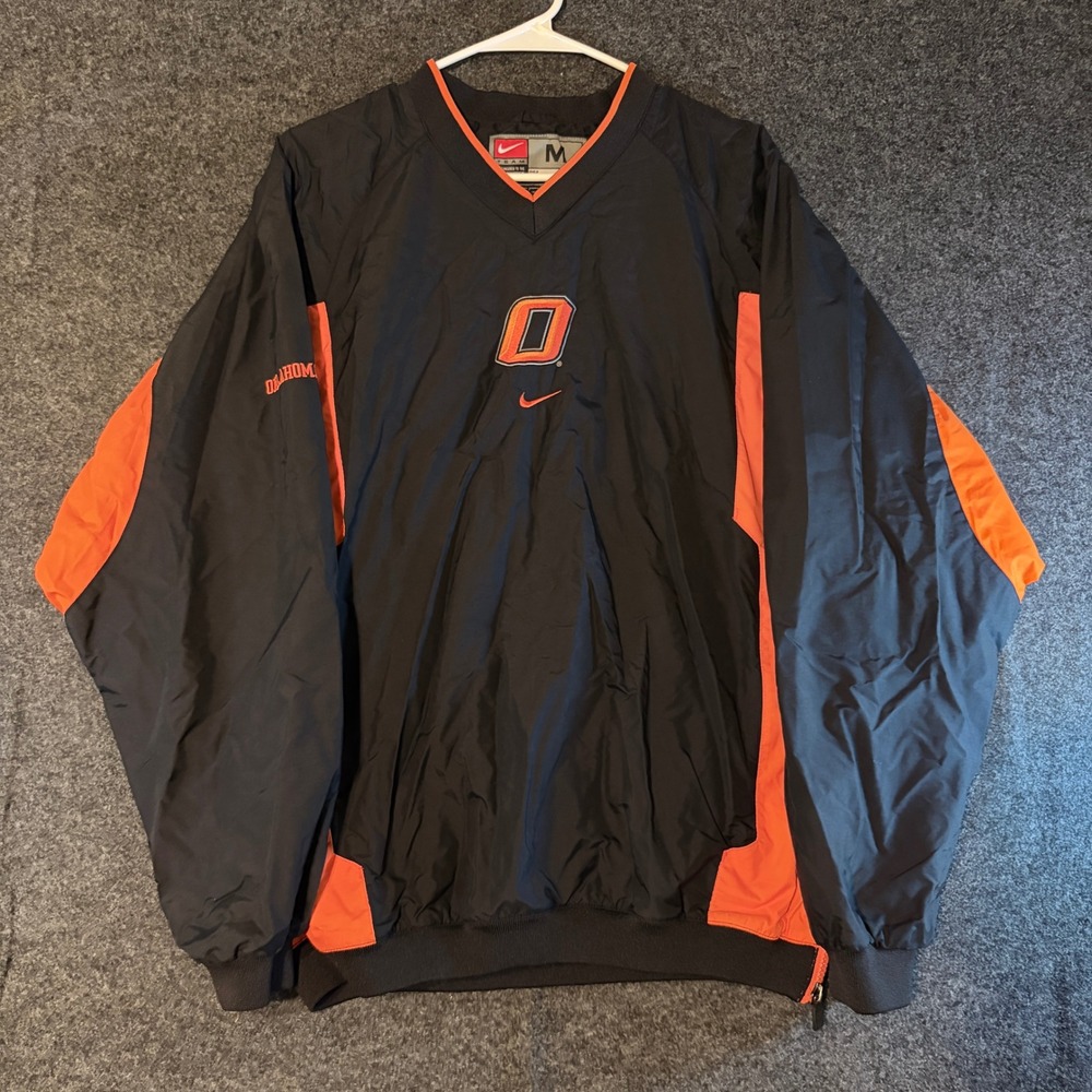 90s Nike Oklahoma State Cowboys Windbreaker Pullover Black Orange Mens Medium